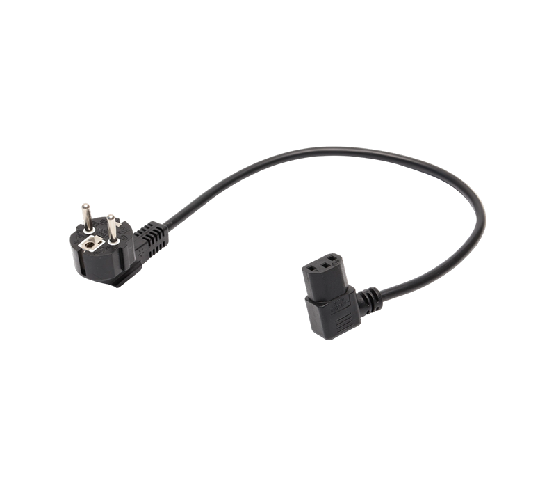JT008/FY003+ST3W 16A 250V ইউরোপীয় স্ট্যান্ডার্ড থ্রি-পিন 90-ডিগ্রী IEC C13 সংযোগকারী সহ 90-ডিগ্রি এলবো প্লাগ