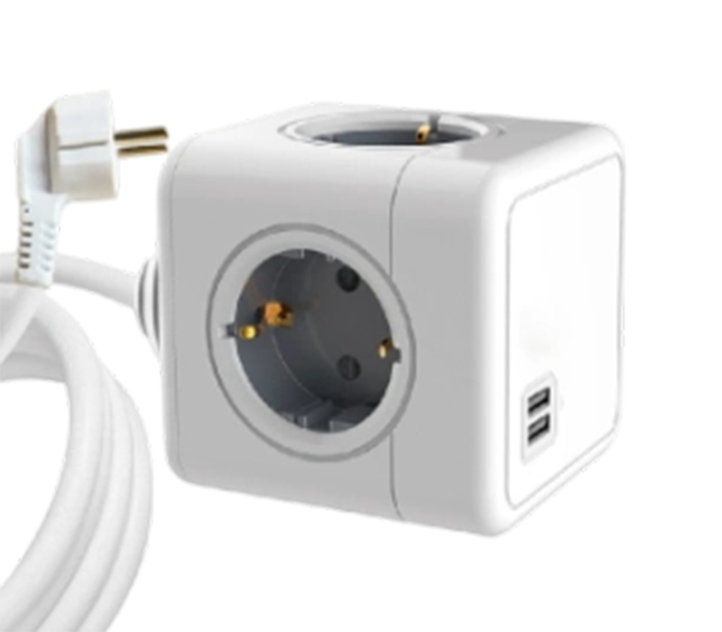 4টি ইউরোপীয়-স্টাইল আউটলেট এবং 2টি USB-A পোর্ট সহ E04A তারযুক্ত কিউব পাওয়ার স্ট্রিপ