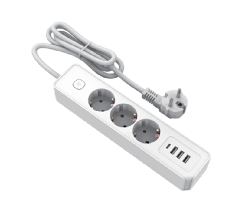 3টি আউটলেট, 3টি USB-A পোর্ট এবং 1টি USB-C পোর্ট সহ E21-3 ইউরোপীয়-স্টাইল পাওয়ার স্ট্রিপ, সুইচ অন্তর্ভুক্ত