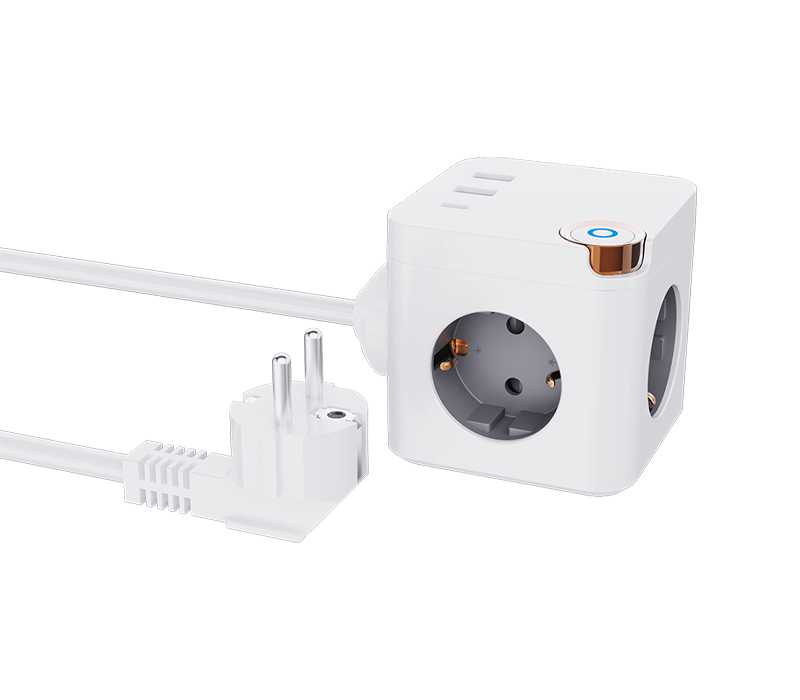 সুইচ সহ 3টি ইউরোপীয়-স্টাইল আউটলেট, 2টি USB-A পোর্ট এবং 1 USB-C পোর্ট সহ E20 তারযুক্ত কিউব পাওয়ার স্ট্রিপ